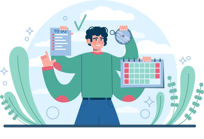 Man showing task management list  Illustration