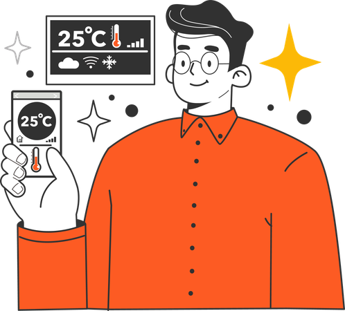 Man showing temperature  Illustration