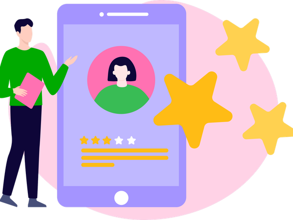 Man showing Three star review  Illustration