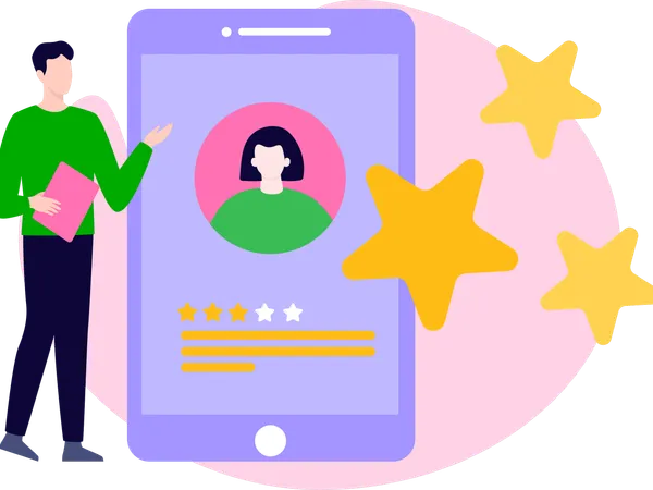 Man showing Three star review  Illustration