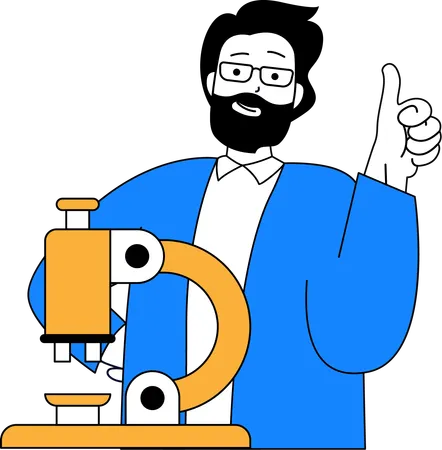 Man showing thumb up with microscope  Illustration