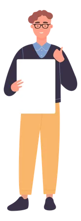 Man showing thumbs up and holding empty board  Illustration