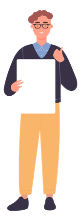 Man showing thumbs up and holding empty board  Illustration