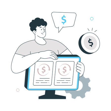 Man showing Transactions Processing  Illustration