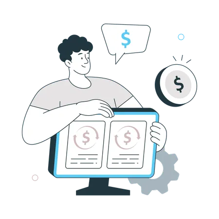 Man showing Transactions Processing  Illustration