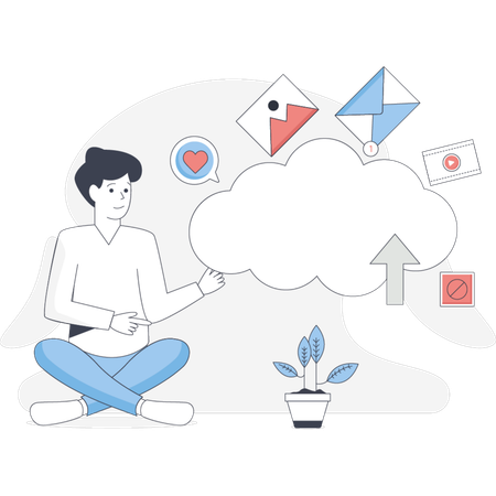 Man  showing uploading music  Illustration