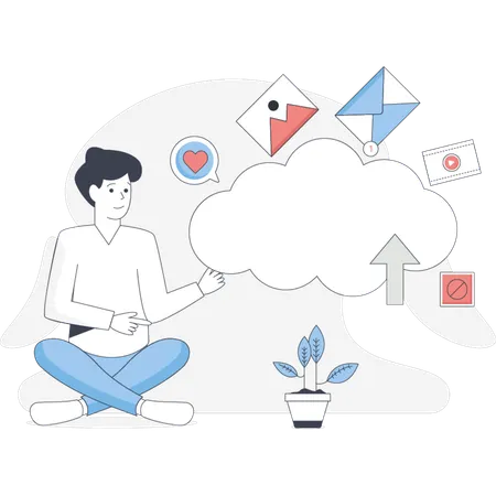 Man  showing uploading music  Illustration