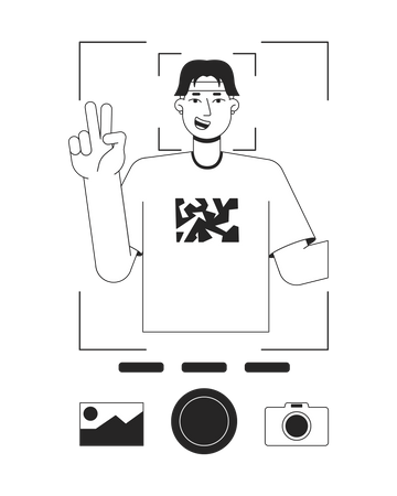 Man showing v sign and taking photo  イラスト