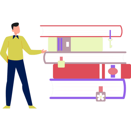 Man showing various books  Illustration