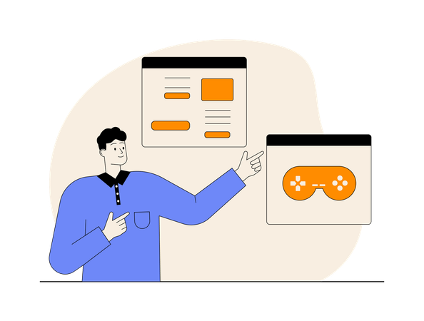 Man showing video game coding  Illustration