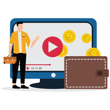 Man showing Video monetization  Illustration