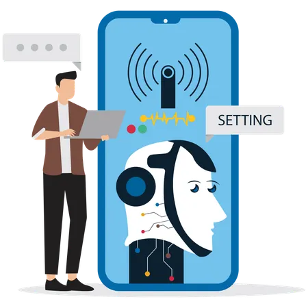 Man showing Virtual Assistant Interface  Illustration
