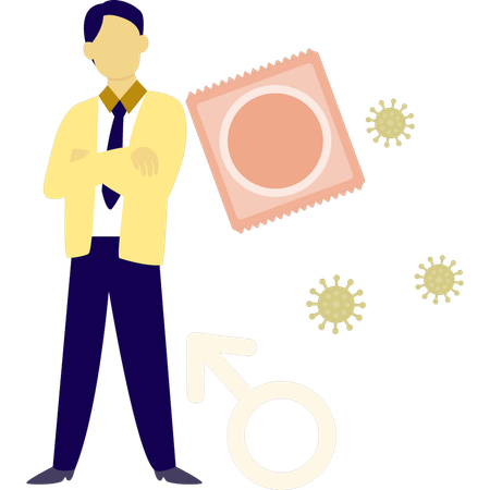 Man showing virus protection condom  Illustration