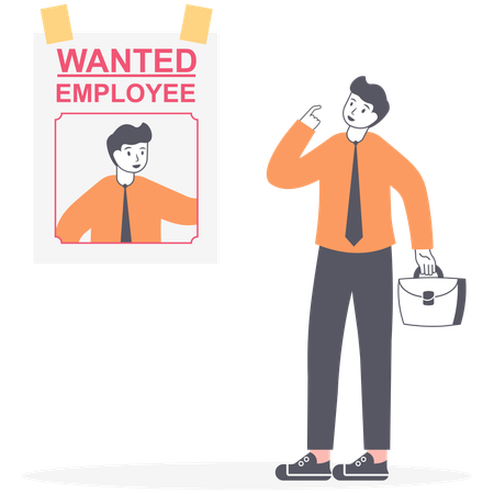 Man showing Wanted employee poster  Illustration