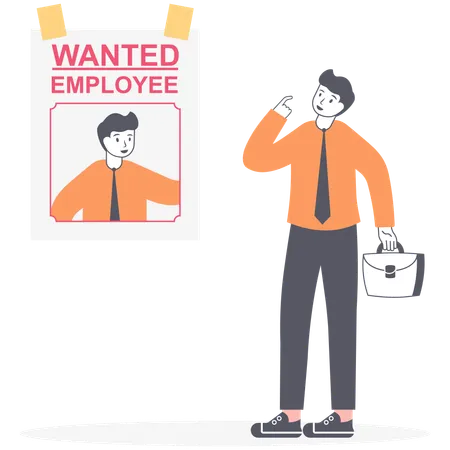 Man showing Wanted employee poster  Illustration