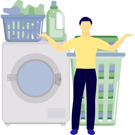 Man showing washing machine  Illustration