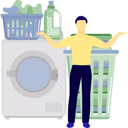 Man showing washing machine  Illustration