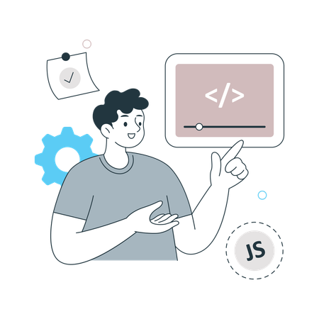 Man showing Web Development Course  Illustration