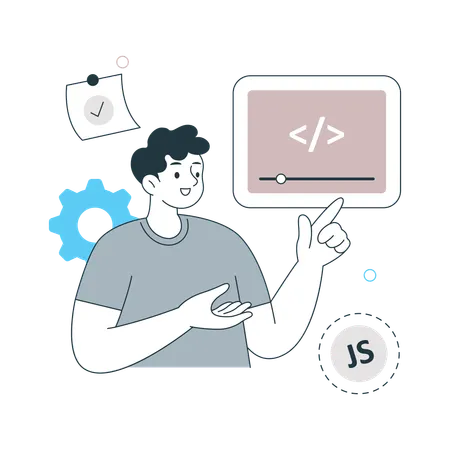 Man showing Web Development Course  Illustration