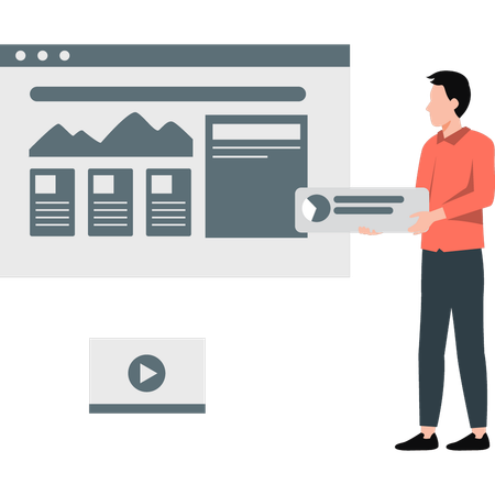 Man showing website SEO layout development  Illustration