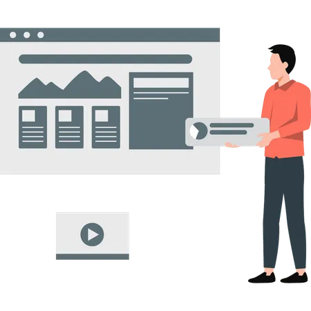 Man showing website SEO layout development  Illustration