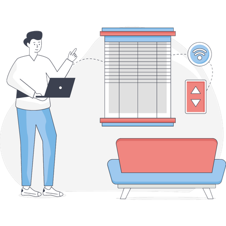 Man Showing Window Blinds  Illustration