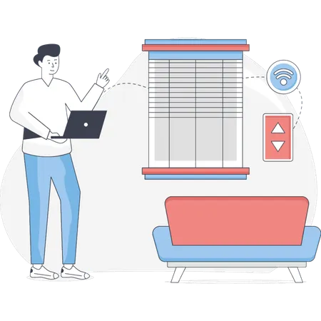 Man Showing Window Blinds  Illustration