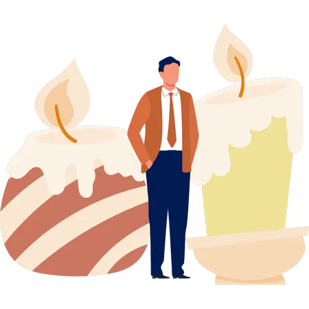 Man showing yellow dropping candle  Illustration