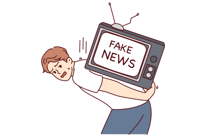 Man shows fake news on television  イラスト