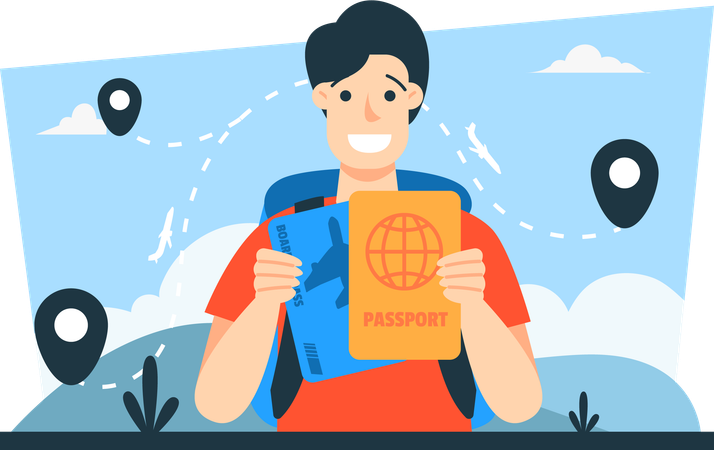 Man shows his passport  Illustration