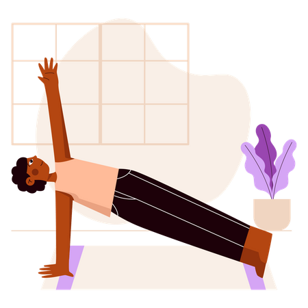 Man side plank pose Illustration