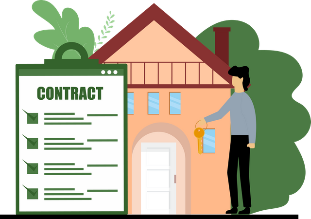 Man sign property contract  Illustration