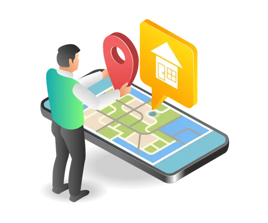 Man signaling a location map app Illustration