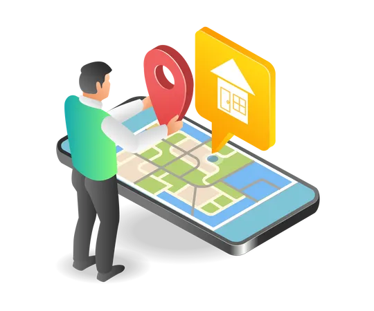 Man signaling a location map app  Illustration