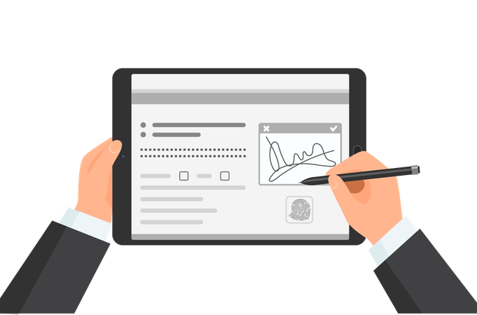 Man signing digital signature  Illustration