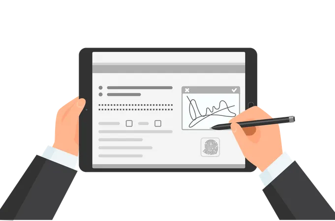 Man signing digital signature  Illustration