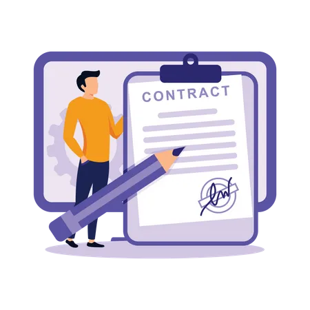 Man signing electronic certificate  Illustration