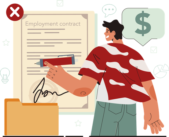 Man signing employee contract  Illustration