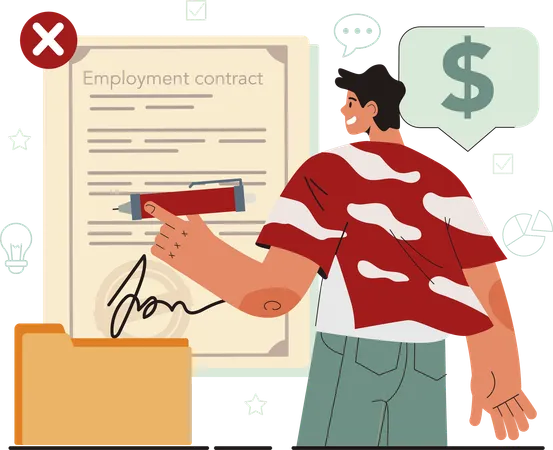 Man signing employee contract  Illustration