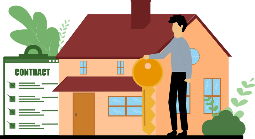 Man signing home contract Illustration