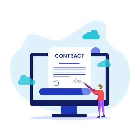 Man signing online agreement  Illustration