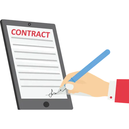 Man Signing The Digital Contract  Illustration