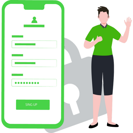 Man signing up for account  Illustration