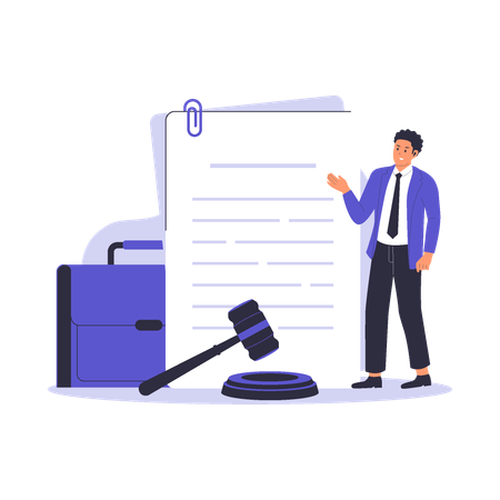 Man signs legal document paper  Illustration