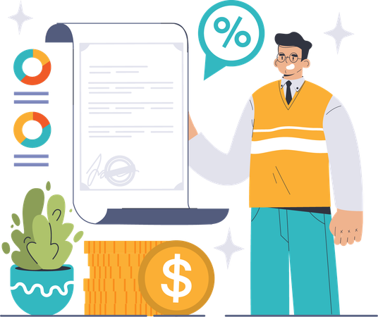 Man signs medical insurance report  Illustration