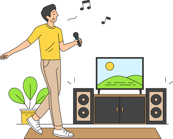 Man singing karaoke  Illustration