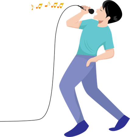 Man singing using a microphone He looks happy. Vector illustration  Illustration