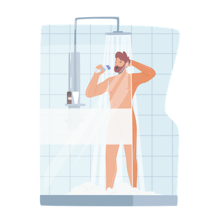 Man Singing While Bathing In The Bathroom Illustration