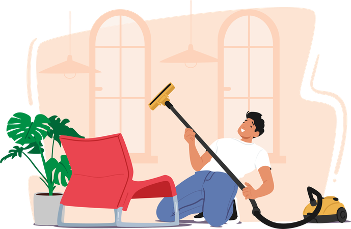 Man singing with Vacuum cleaner  Illustration