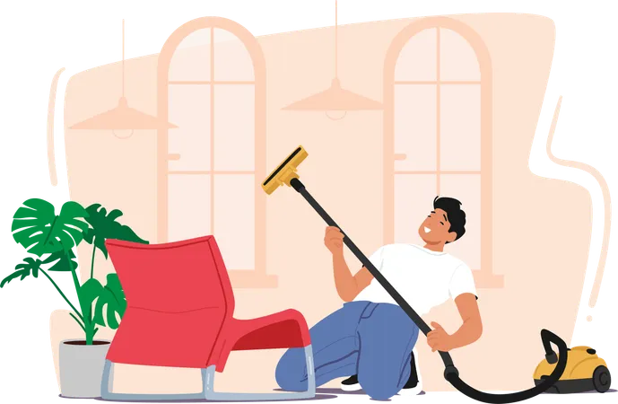 Man singing with Vacuum cleaner  Illustration